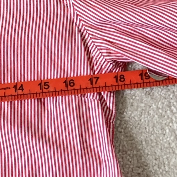 1980s Vintage Jaeger Red and White Fine Striped Fitted Collared Blouse UK Sz 10 - Picture 14 of 15